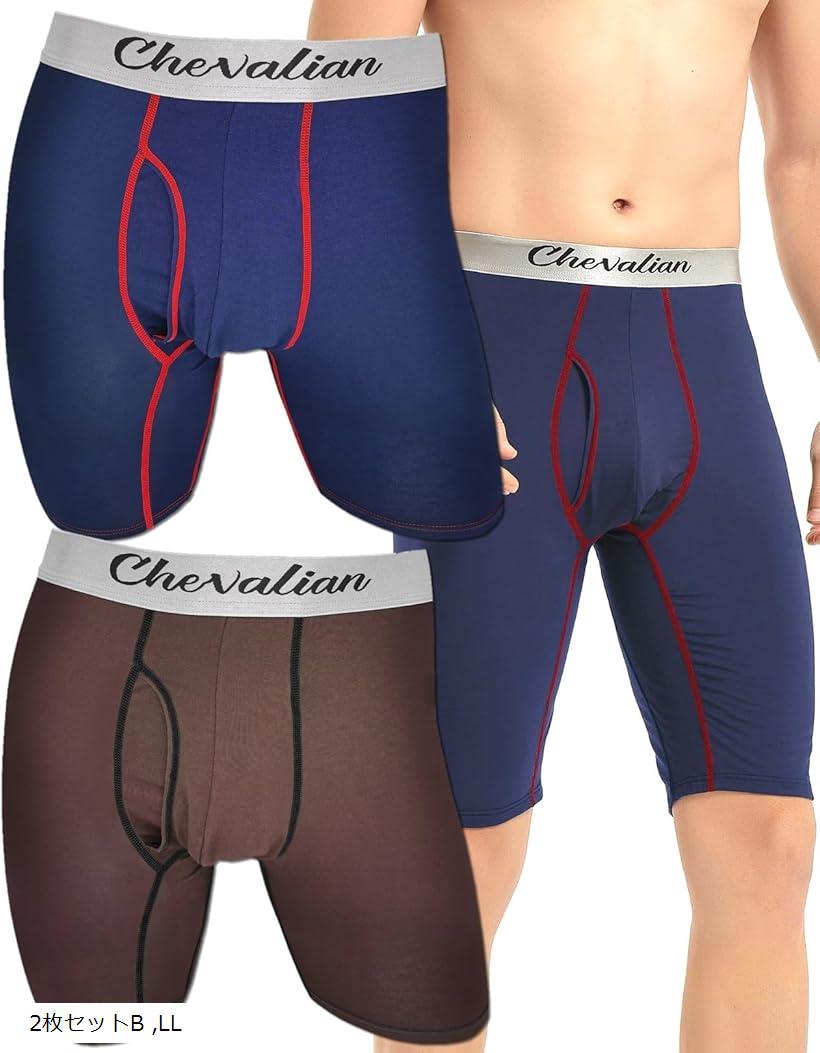 3Dソリッドロングボクサーパンツ ひざ上丈 前開き 通気 吸汗 レーヨン素材 メンズ 2枚セット B LL (2枚..