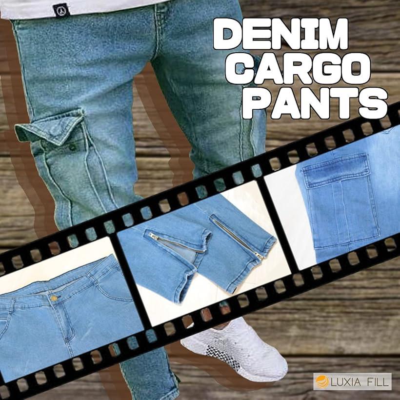 ルクシア フィル メンズ ジーンズ デニム カーゴ ウォッシュ スキニー パンツ テーパード 作業 ズボン 春 夏 秋 ブルー M (ブルー, M)