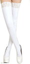 PUレザー レース付き ニーハイソックス フリーサイズ(ホワイト, Free Size)