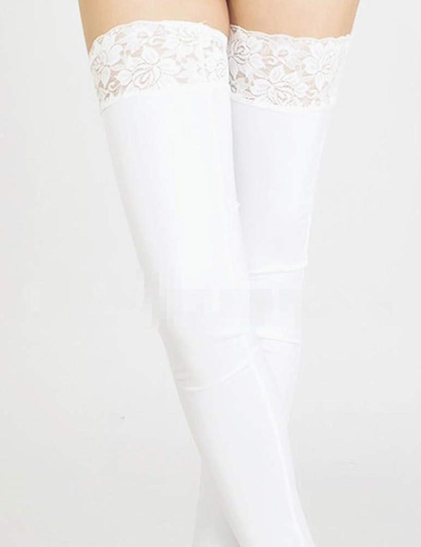 PUレザー レース付き ニーハイソックス フリーサイズ ホワイト (ホワイト, Free Size)