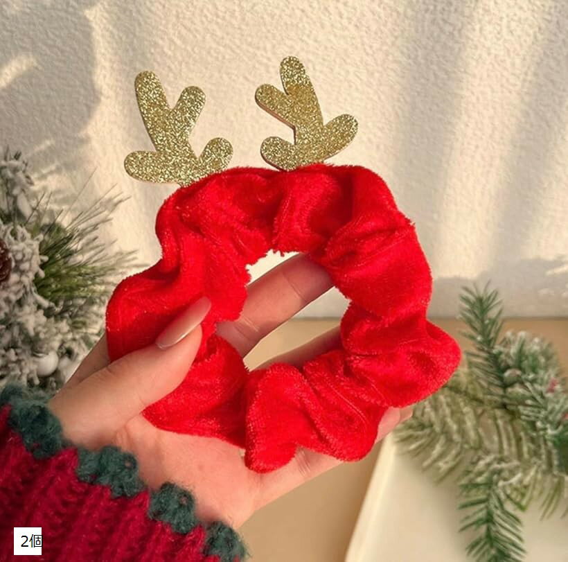 ペット用クリスマスコスプレ トナカイ風シュシュ 首飾り SNS映え 小型犬・猫用 飼い主とお揃いも (赤, 2個セット)