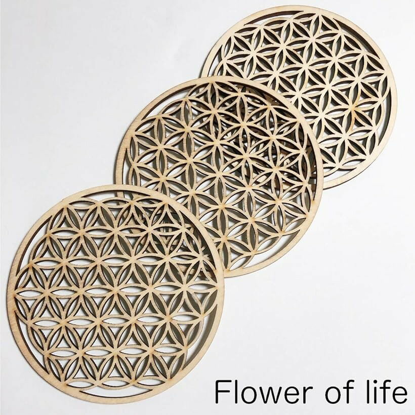 【楽天ランキング1位入賞】フラワーオブライフ 神聖幾何学模様 木製 コースター 3個セット D (D) 2