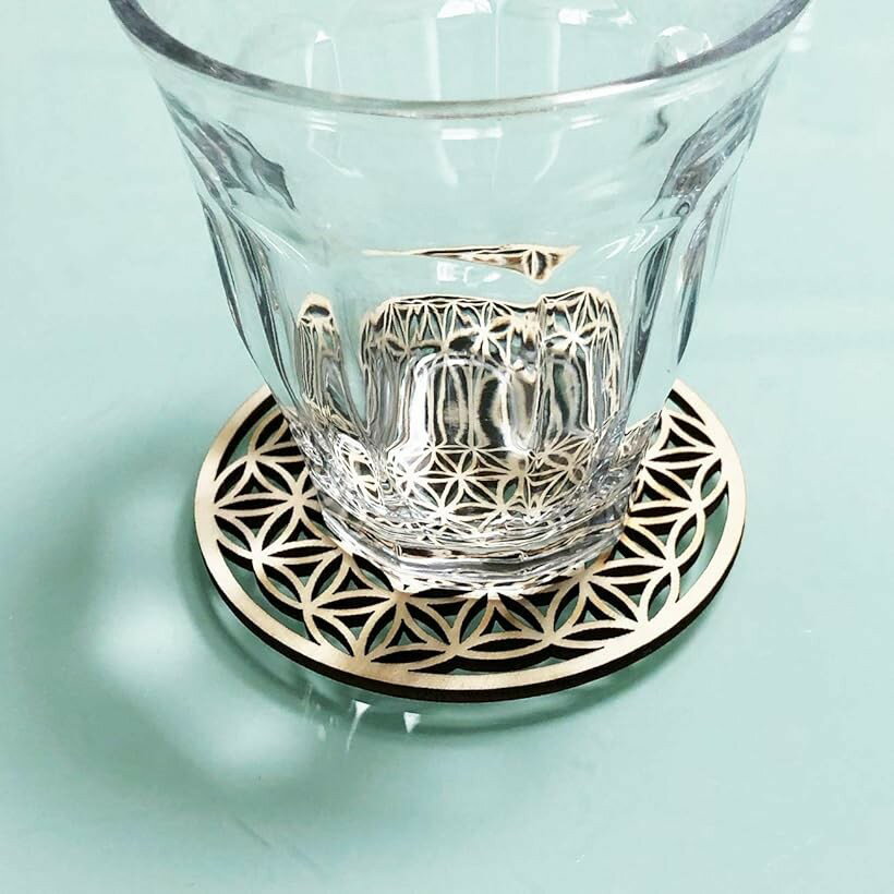 【楽天ランキング1位入賞】フラワーオブライフ 神聖幾何学模様 木製 コースター 3個セット D (D) 3