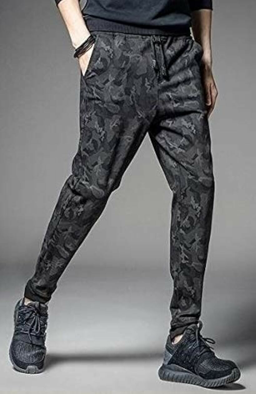 エンプティオ カモフラ スエット パンツ チノパン メンズ 柄物 ゴム 部屋着 ジャージ ジム ジョガー ブラック(マットブラック, 2XL)