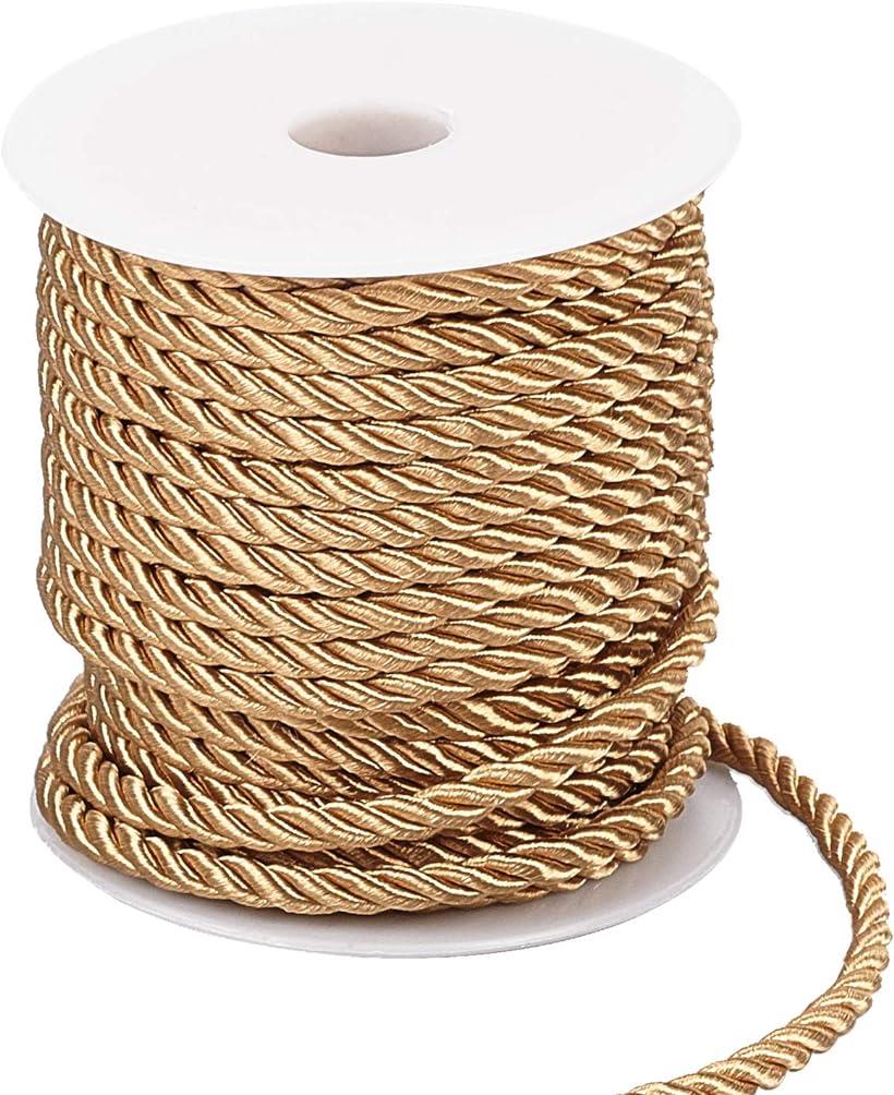 ツイスト ナイロン ロープ 直径約5mm 編みコード レーヨンコード 手芸コード 服飾 ラッピングコード 長さ18m( ダークゴールデンロッド)