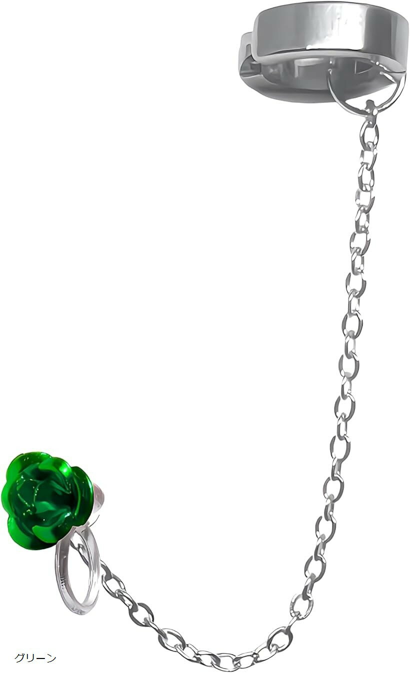 ローズ 薔薇フェイクピアス チェーンイヤリング イヤーカフ スタッド メンズ レディース ステンレス ア..