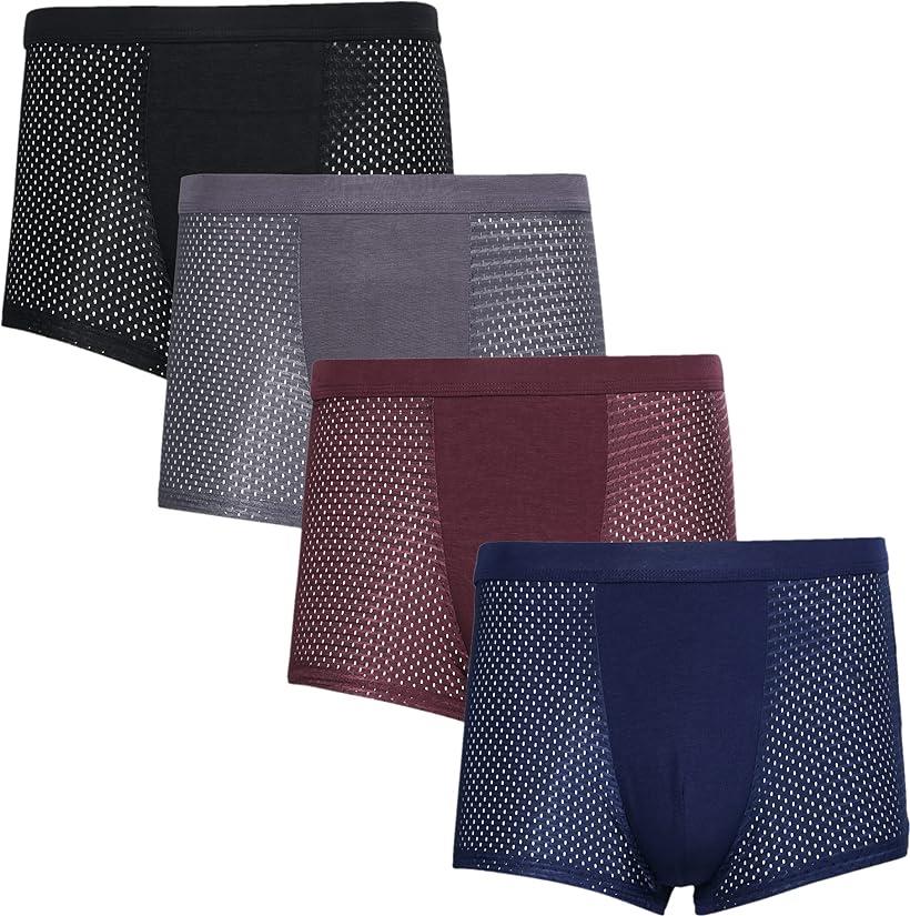 ボクサー パンツ 4枚 セット メッシュ 蒸れない 通気性 高伸縮 メンズ ブリーフ 肌触り 抜群 下着 日本Lサイズ タグ2XL ロゴなしAセット (ロゴなしAセット, L)