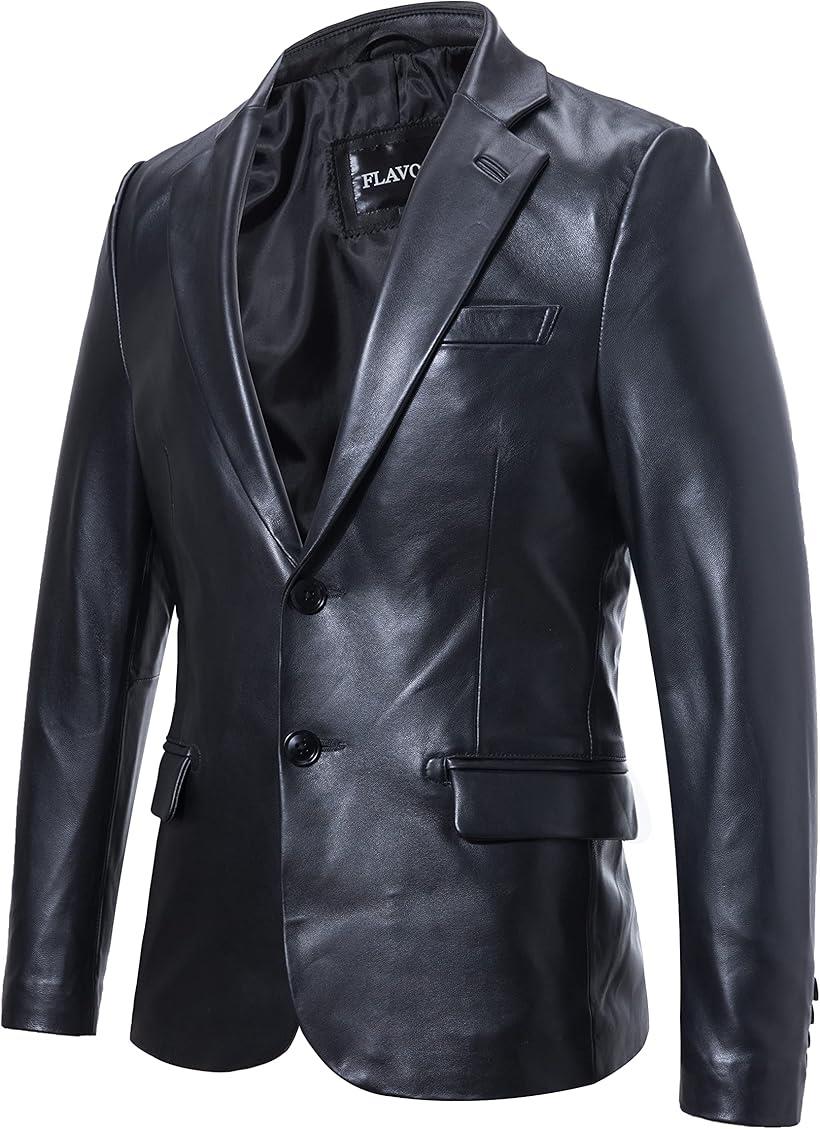レザージャケット 革ジャン 皮ジャン 羊革 本革 スーツ コート スリムフィット テーラード 防風 保温 ソフト メンズ(ブラック, L Regular)