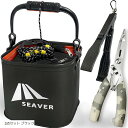 シーバー 釣り 水汲み バケツ バッカン 22cm(3点セット ブラック, 3点セット)