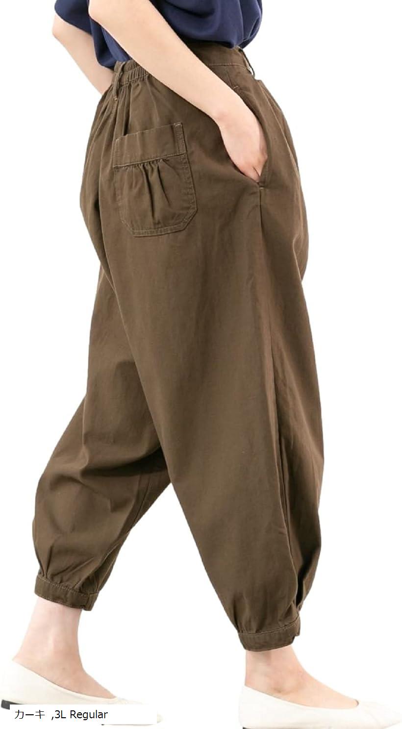 スリーピングシープ ちょっぴり ルーズ こなれ感 タック入り アラジンパンツ イージーパンツ カプリパンツ リラックス ゆったり カジュアル レディース 3L(カーキ, 3L)