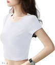 Tシャツ 半袖 ショート 丈 へそ出し 無地 トップス 短め レディース(ホワイト, L)