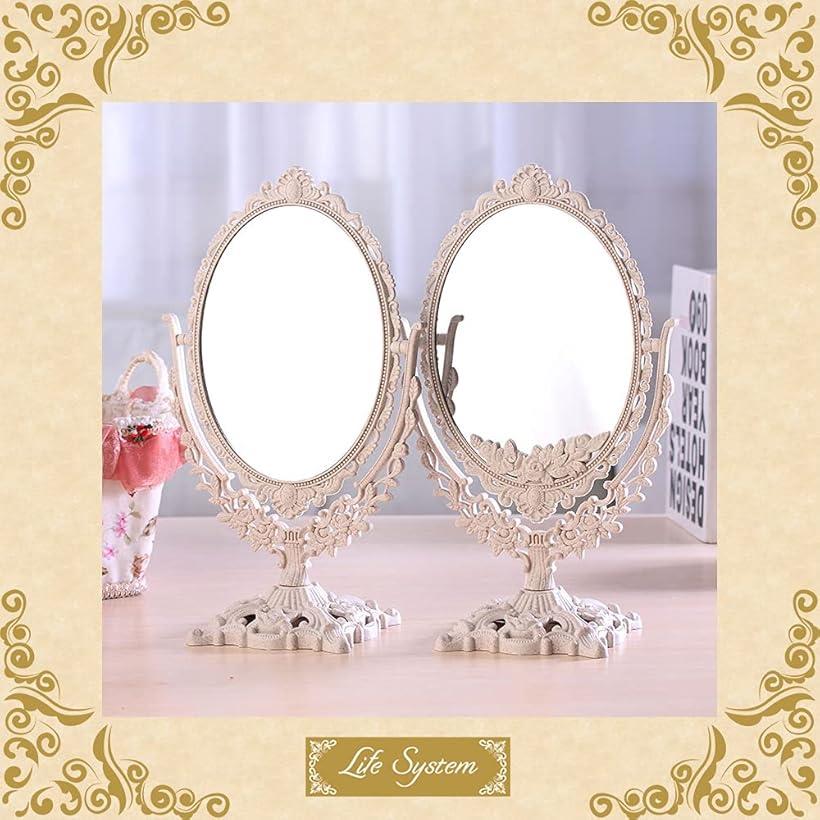 鏡 化粧鏡 化粧ミラー メイクアップミラー 360度回転 両面鏡 M001 楕円 (楕円) [2]