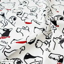 犬 猫 柄 綿 ポリ 生地 手芸用 全13種 長さ約2m 幅約160cm(横顔犬ホワイト)