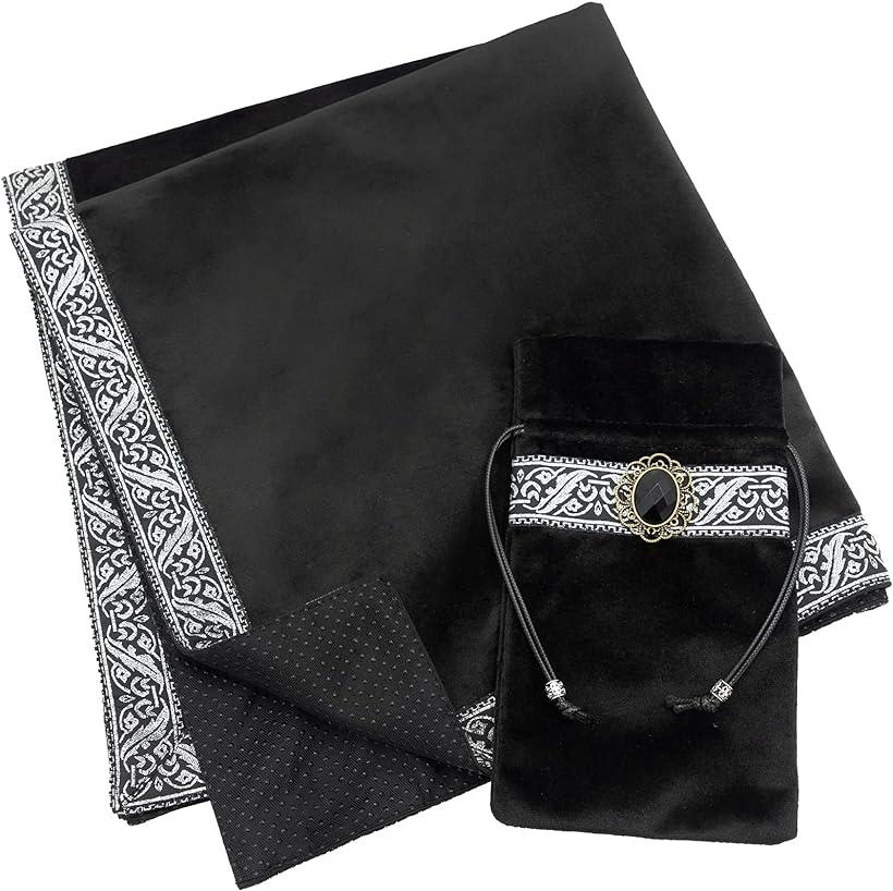 【楽天ランキング1位入賞】タロットクロス 滑り止め付き 大判 ベルベット タロットカード オラクルカード 初心者 65cmx65cm ブラック (ブラック)