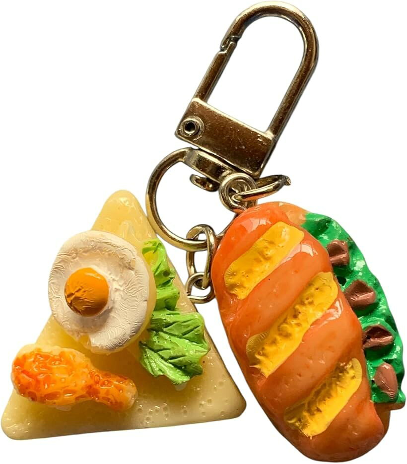 トースト＆ホットドッグ フード チャーム キーホルダー ミニチュア 食べ物 アクセサリー (約2cm)