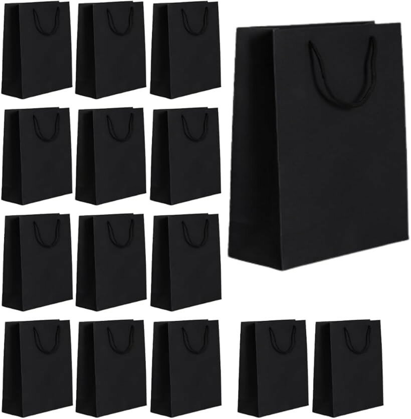 ギフトバッグ 縦型 紙袋 手提げ袋 クラフトバッグ 厚手 15枚セット (ブラック, 33cmx25cmx11cm)