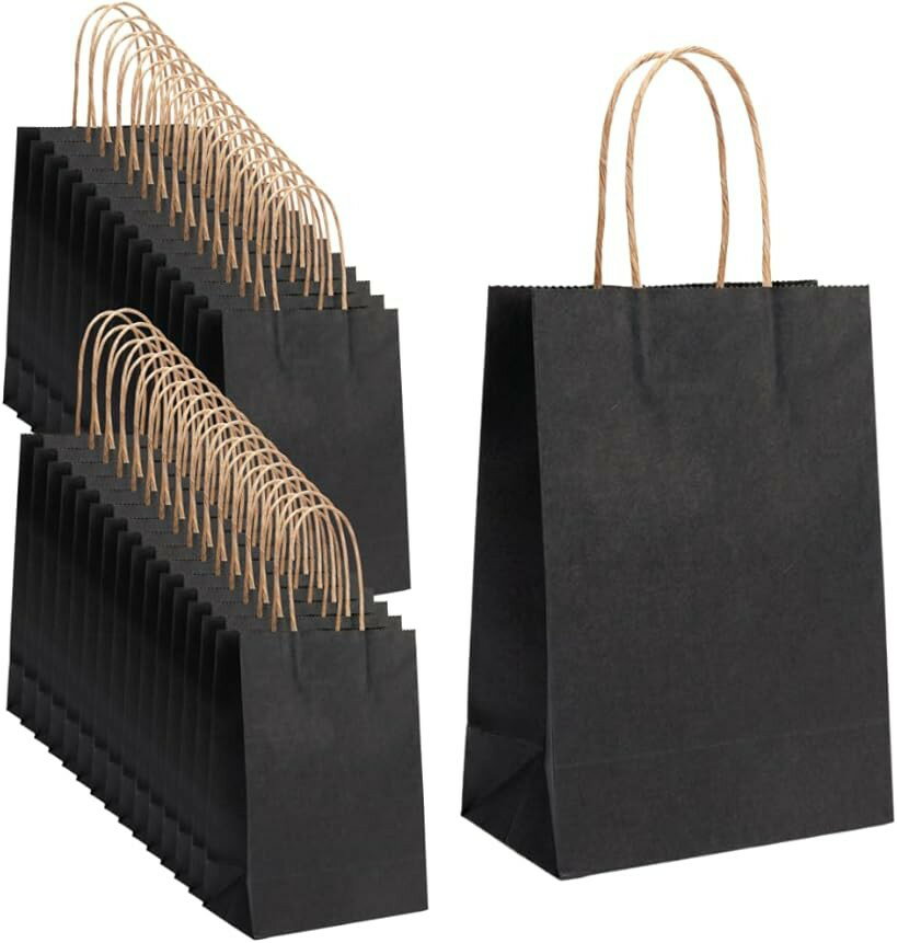 紙袋 ラッピング袋 ギフトバッグ クラフトバッグ 30枚 27cmx21cmx11cm (ブラック)