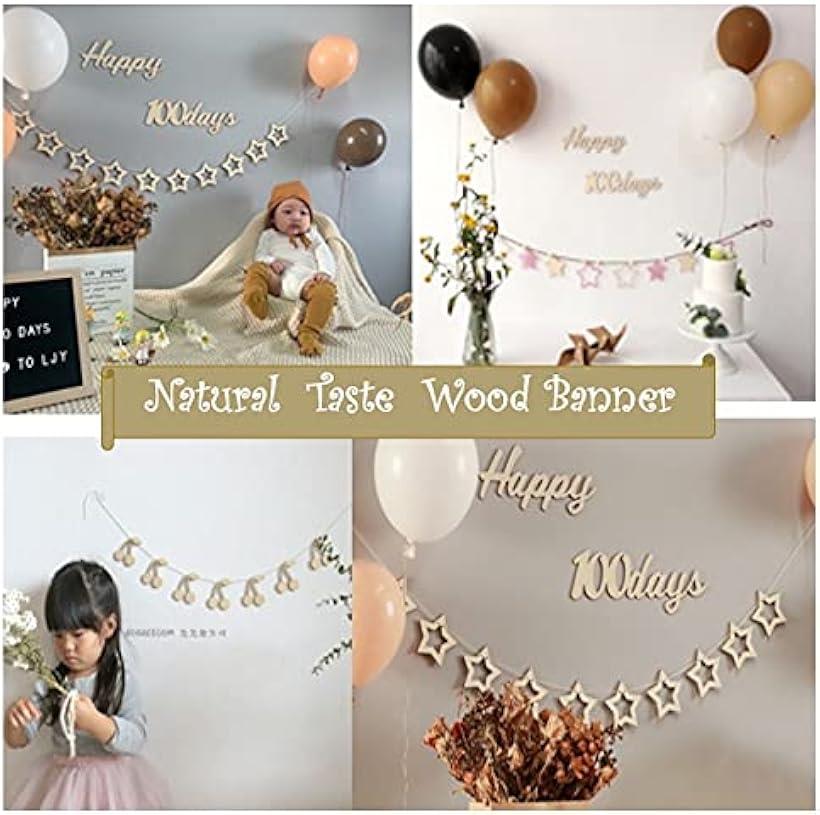 Madera Natural 100 Días de Celebración Decoración Decoración Banner Garland Wood Banner Stargarland (Stargarland) — vista 3