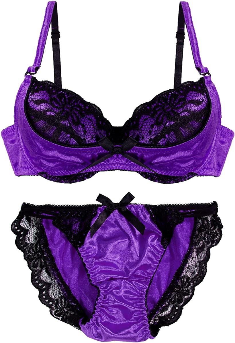 ブラジャー ショーツ セット 上下 レディース (パープル, F80)