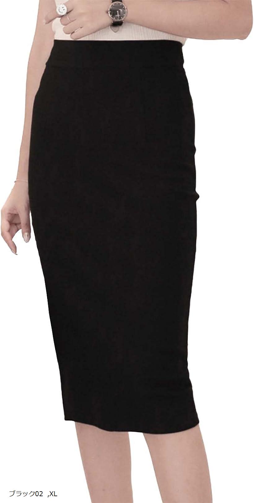 タイトスカート レディース スリット OL オフィス 春 夏 ストレッチ ブラック02 XL x_l (ブラック02, XL)