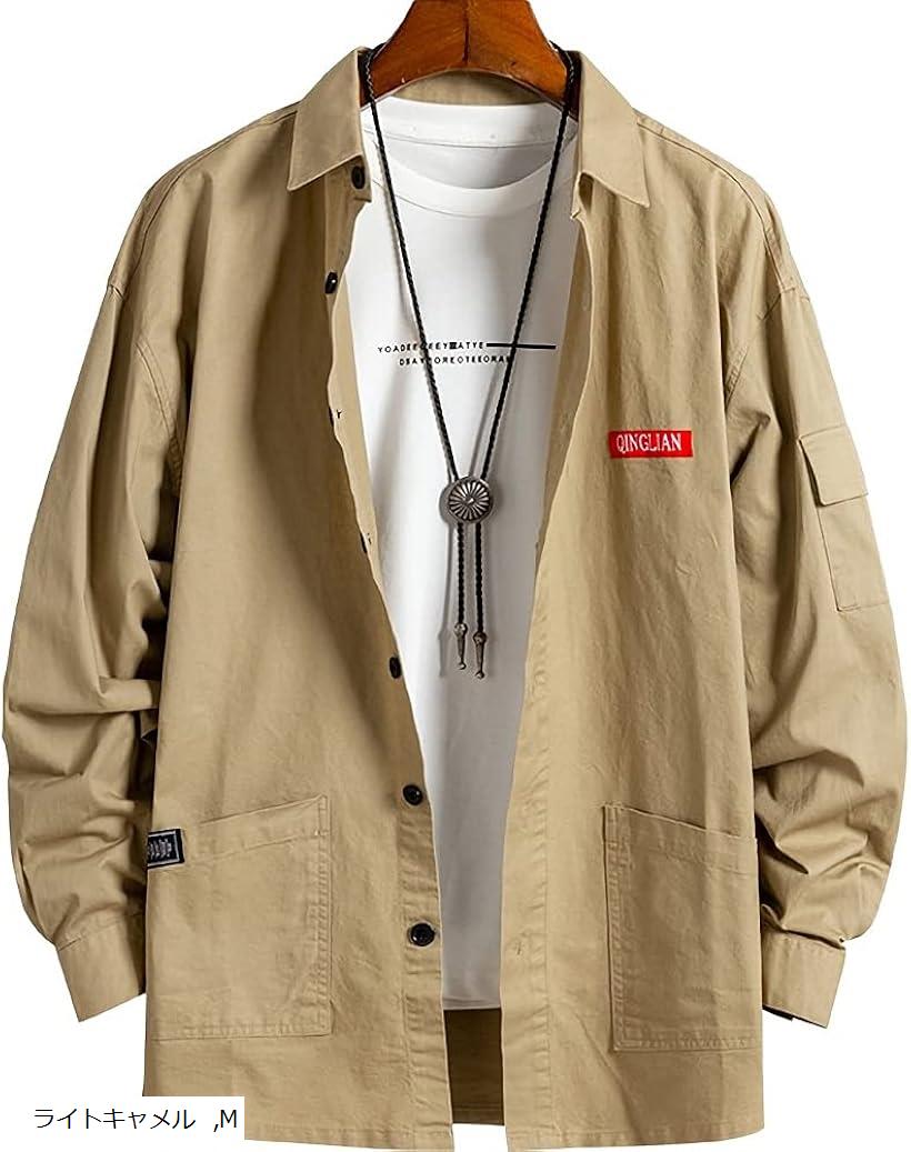 アスペルシオ 長袖 ワークシャツ 襟付き お洒落 トップス メンズ ベージュ(ライトキャメル, M)