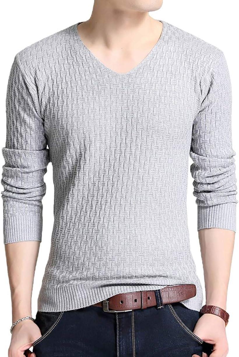 Vネック セーター メンズ ニット 薄手 無地 カットソー カジュアル 長袖 オシャレ ライトニット ジオメトリック XL グレー (グレー, XL)