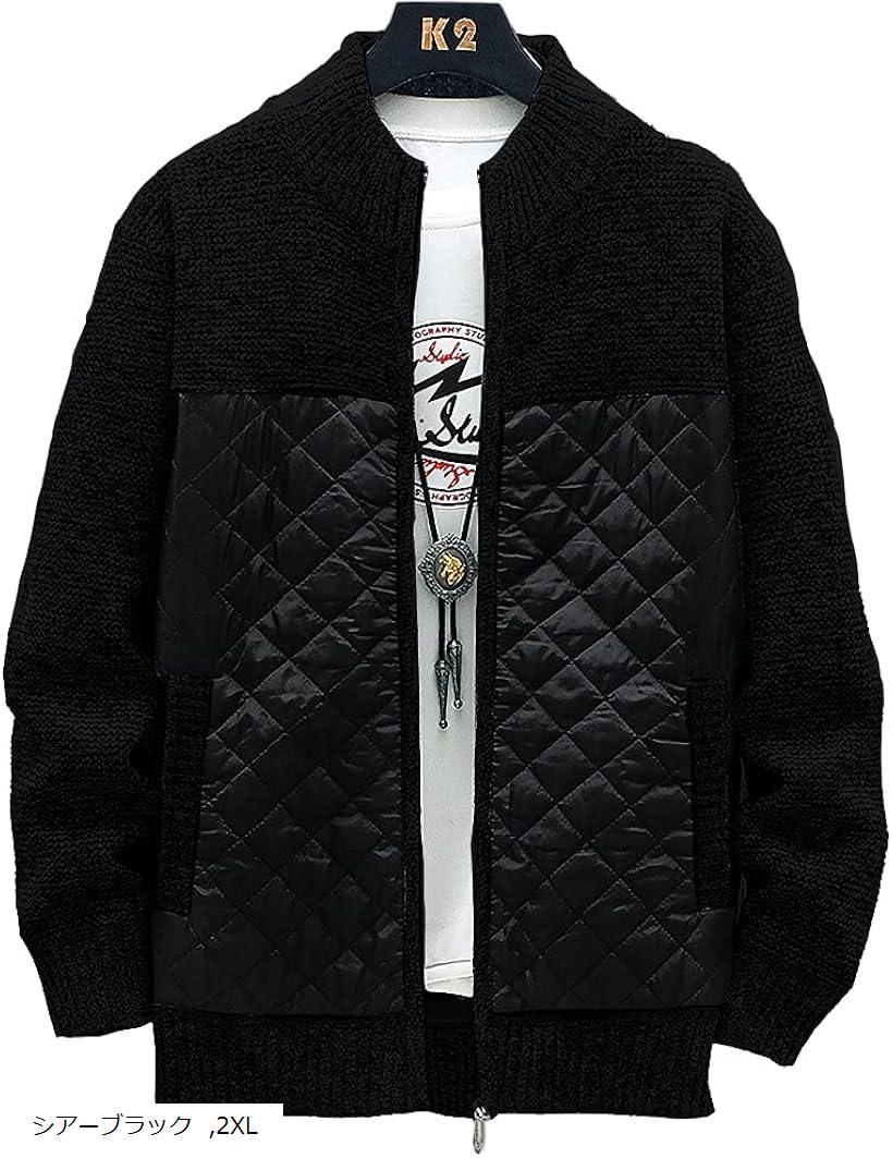 アスペルシオ 長袖 スタイリッシュ フルジップ ニット ジャケット メンズ ブラック(シアーブラック, 2XL)