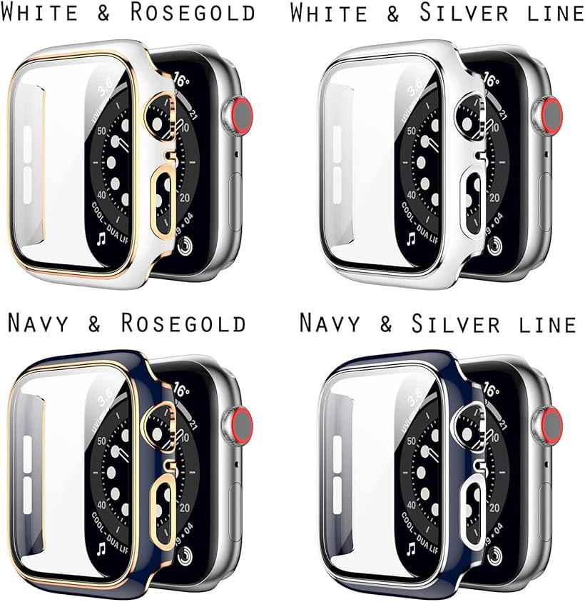 アップルウォッチ カバー apple watch ケース 高級仕様 保護(ネイビー+ローズゴールドライン, 38mm)