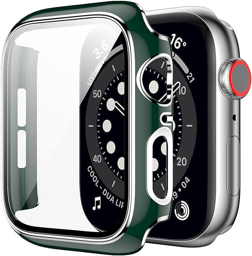 アップルウォッチ カバー apple watch ケース 高級仕様 保護 グリーン 緑 x 銀 シルバー 6 se 5 4( 緑+シルバーライン, 40mm)