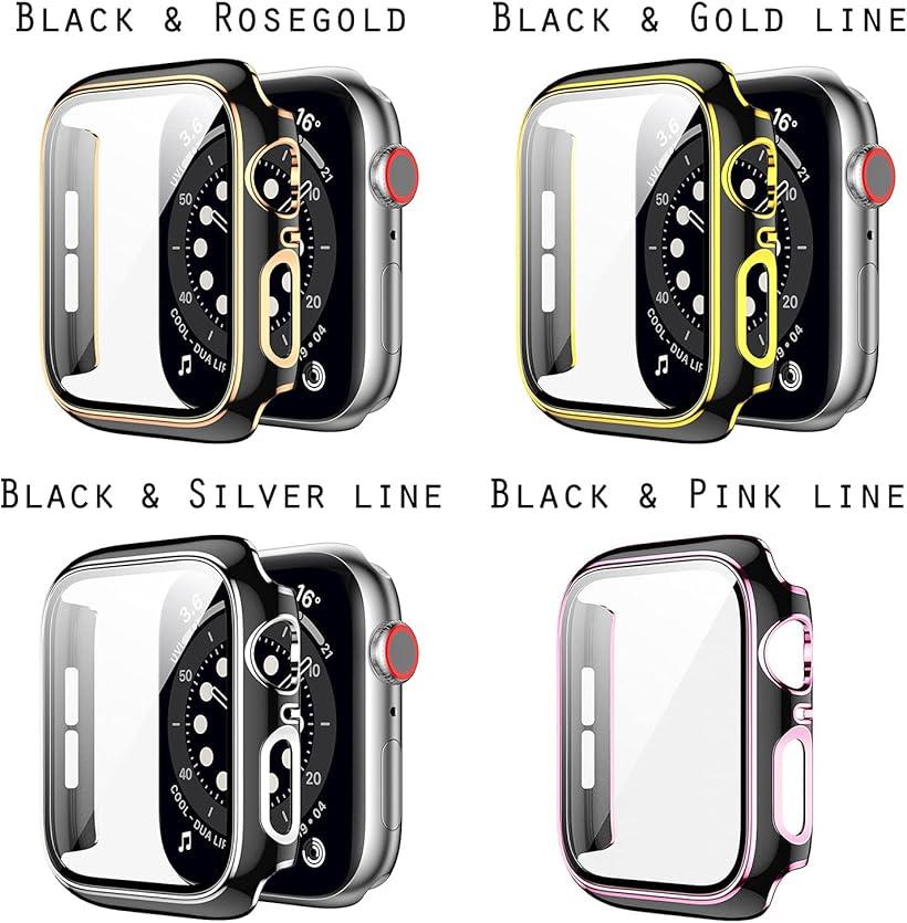 アップルウォッチ カバー apple watch ケース 高級仕様 保護(白+ローズゴールドライン, 44mm)