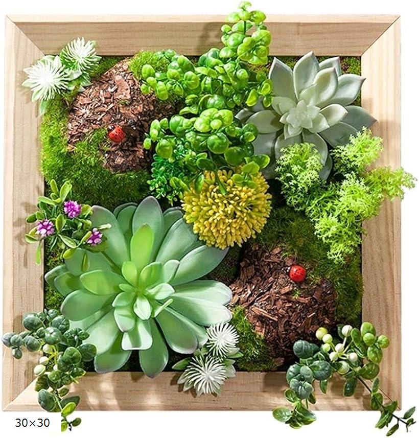 ウォールグリーン 壁掛け フェイク 木枠 フェイクグリーン 観葉植物 造花 30x30 (30x30)