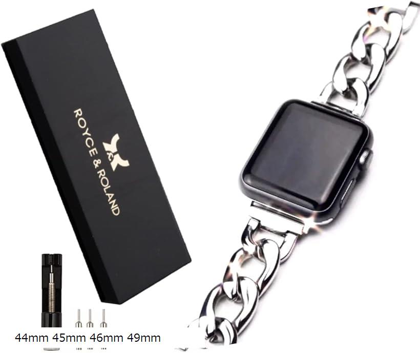 Apple watch チェーンバンド コマ調整器付き おしゃれ アップルウォッチ 時計 ステンレス/シルバー レディース メンズ ギフト プレゼント 44mm 45mm 46mm(シルバー, 44mm 45mm 46mm 49mm)