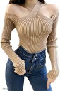 ニット レディース セクシー 長袖 セーター トップス オフショルダー タイト(ブラウン, Free Size)