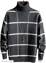 アスペルシオ タートルネック チェック柄 ニットセーター 長袖 トップス メンズ(ダークグレー, 2XL)