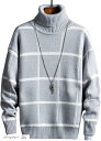 アスペルシオ タートルネック チェック柄 ニットセーター 長袖 トップス メンズ(パールグレー, 2XL)