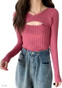 リブニット セーター レディース セクシー トップス タイト 長袖(ピンク, Free Size)