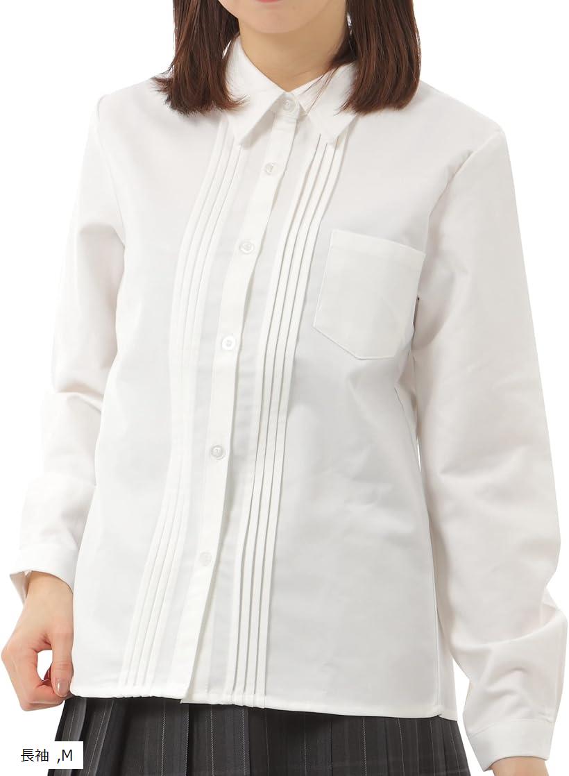 スクールブラウス 女子 オルガン プリーツ 学生 シャツ 角襟 エレガント 長袖 M (長袖, M)