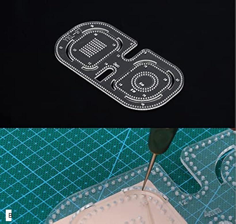 レザークラフト 穴あけ定規 4mmピッチ 便利グッズ アクリル 型 ハンドメイド 切り出し 革 皮 加工 B (B)