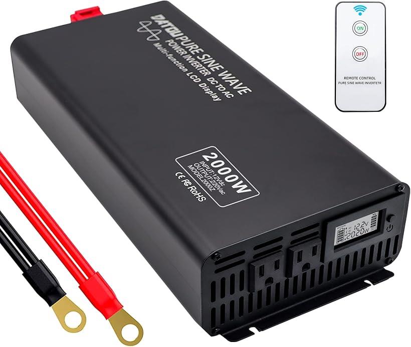 インバーター 正弦波 12VDC 110VAC ピーク リモコンとLCDディスプレイ付き( 黒, 2000W 12-110V+リモコン)