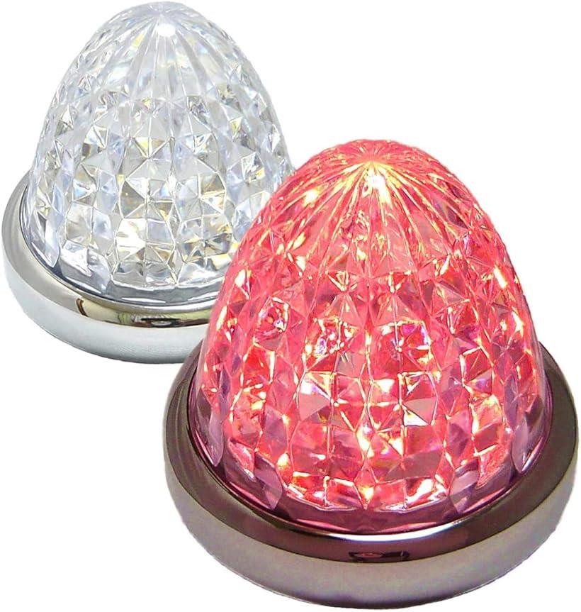互換品 カスタマイズ 24V トラック用 LED マーカーランプ サイド 8面クリスタルカット仕様 16LED 汎用 10個 セット ホワイト / レッド (ホワイト / レッド)