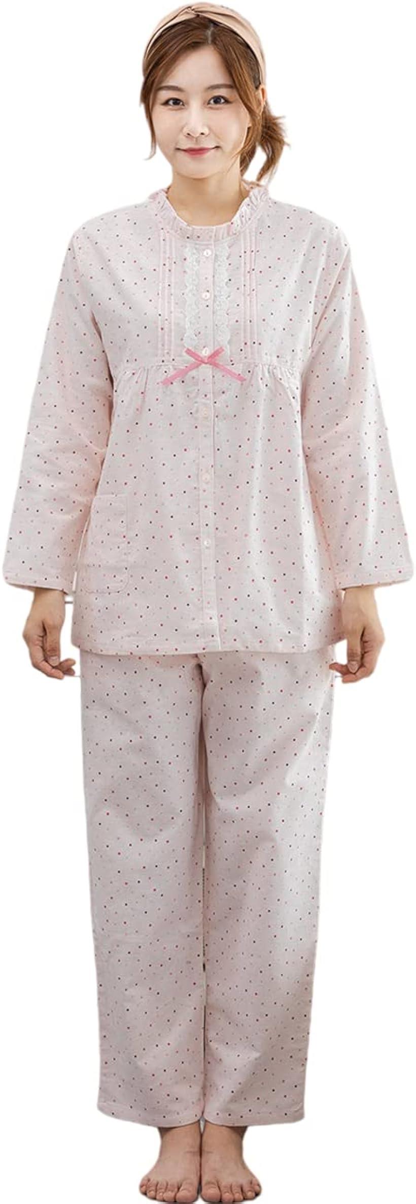 母の日 レディース パジャマ ネルパジャマ 二重フランネル 上下セット ルームウェア( ピンク, L)