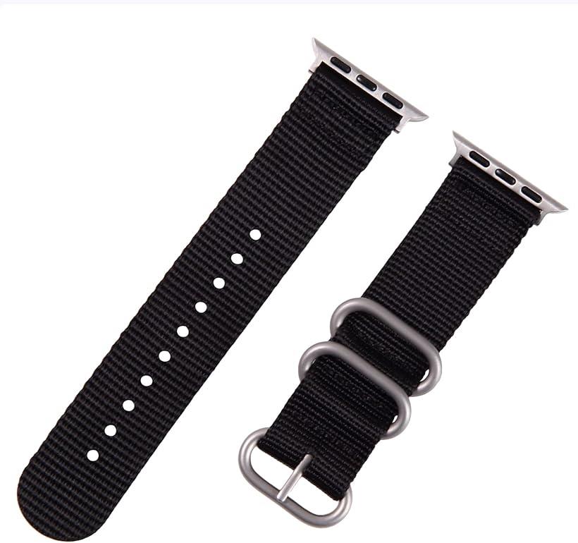 互換品 Apple Watch 対応ベルト 時計バンド アップルウォッチ交換ストラップ(ブラック(銀バックル), 38mm/40mm/41mm)