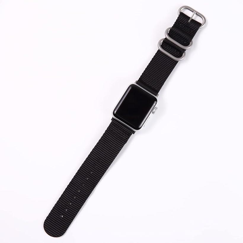 互換品 Apple Watch 対応ベルト 時計バンド アップルウォッチ交換ストラップ(ブラック(銀バックル), 38mm/40mm/41mm)
