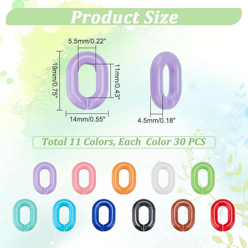 330個 チェーンリング アクリル製 11色 プラスチックチェーン カラフル リンク 楕円形リンク ハンドメイド 手芸用品 財布 バッグ スマホ小物装飾 メガネ用 ストラップチェーン ジュエリー作り クラフト用品 19x14mm (カラフル) horiku-10167691 ホリック サンプル画像2