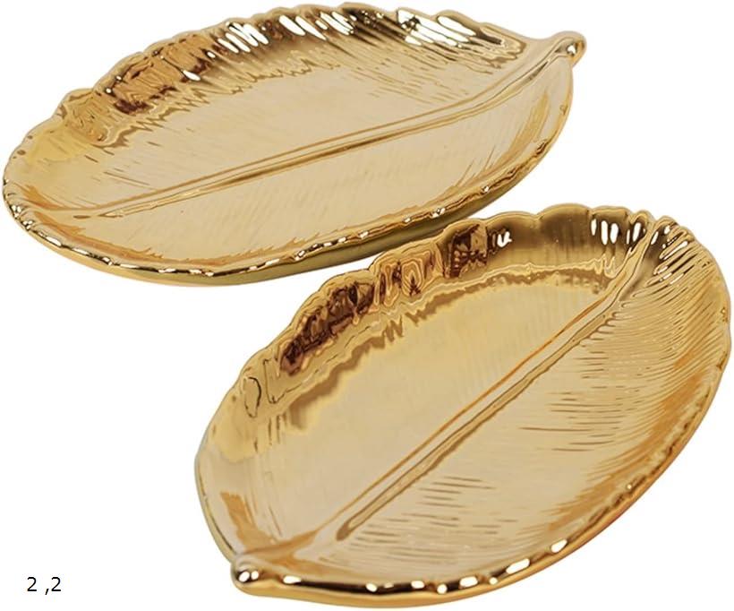 ジュエリー トレイ リーフ 2個 セット アクセサリートレー (ゴールド)