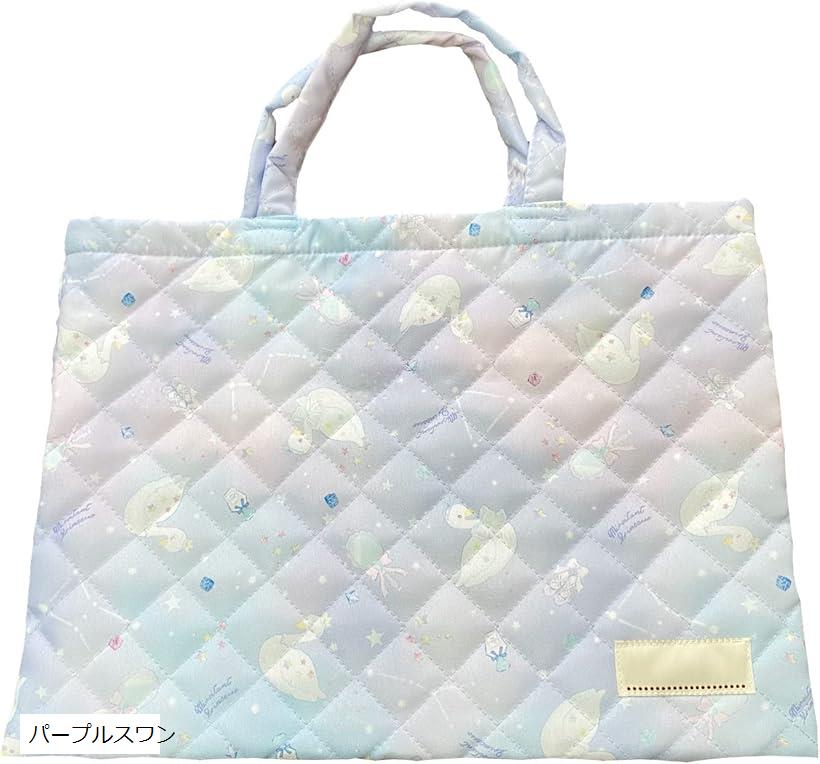 レッスンバッグ ポケット付き 絵本バッグ 手作り風 男の子 絵本袋 手さげ おけいこバッグ 帆布 女の子 パープルスワン (パープルスワン, 43cmx31.5cm)