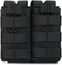 サバゲー マガジンポーチ M4 M16 AK AR モール対応 ダブル 2連式 オープントップ 弾倉ポーチ サバイバルゲーム装備(ブラック)