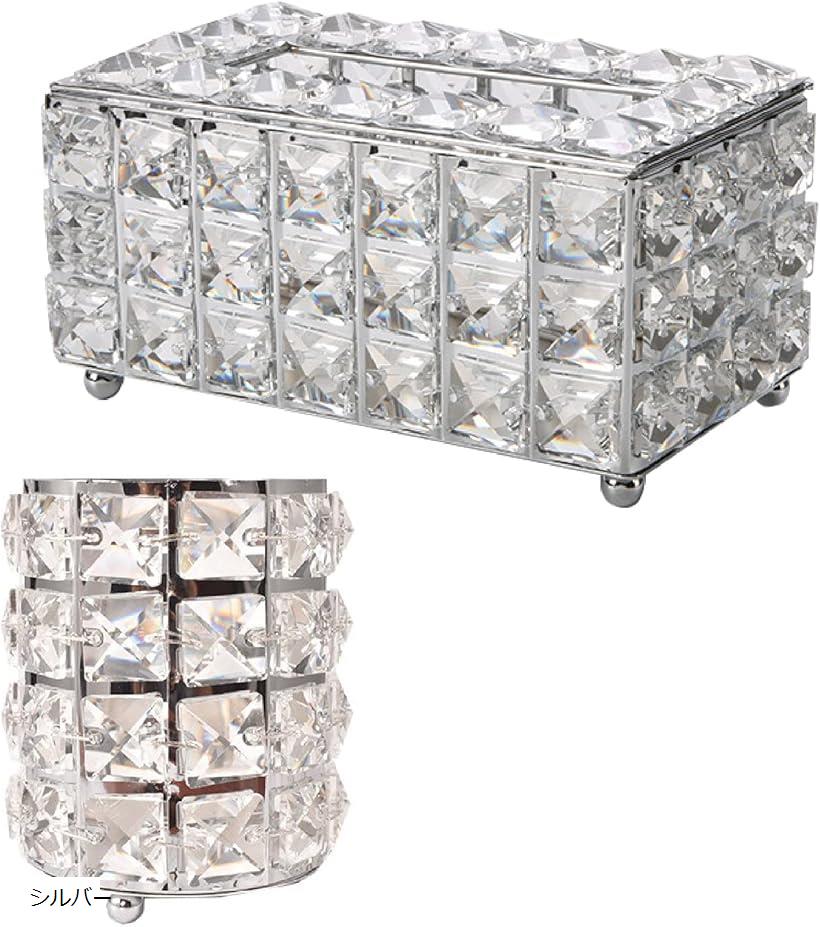 高級ティッシュ 豪華 ケース おしゃれ ボックス 収納 ブラシホルダー ペン立て シルバー (シルバー, Small)