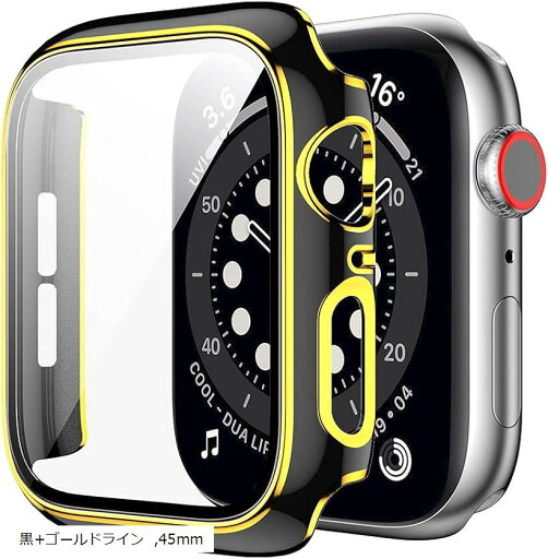 アップルウォッチ カバー apple watch ケース 高級仕様 保護(黒+ゴールドライン, 45mm) アップルウォッチ カバー apple watch ケース 高級仕様 保護(黒+ゴールドライン, 45mm)