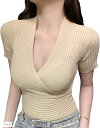 ニット レディース セクシー 半袖(ベージュ, Free Size)|詳細画像